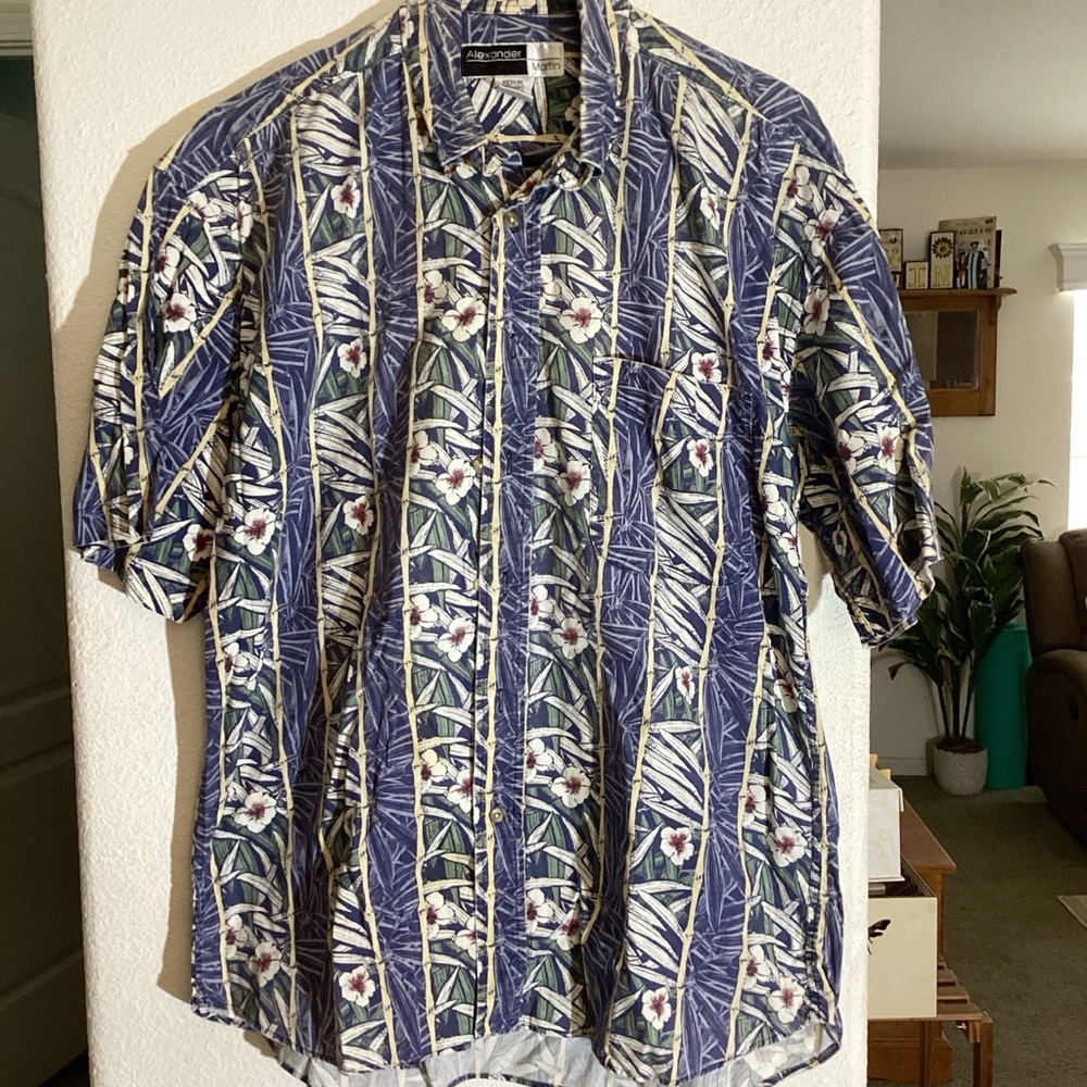 Reyn Spooner Blue and Green Tropical Shirt